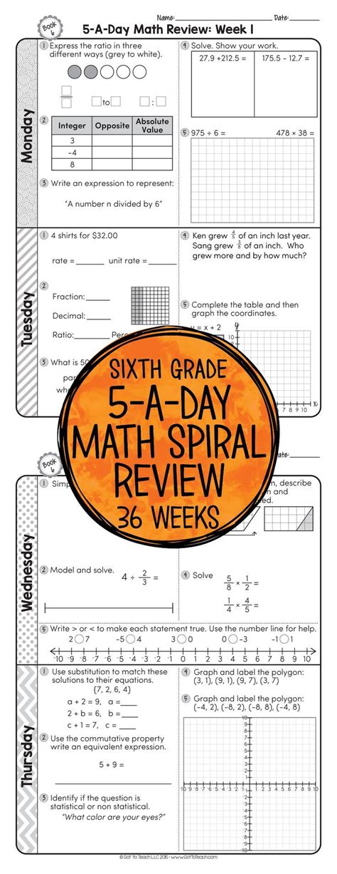 36 Weeks Of Daily Common Core Math Review For Sixth Grade Preview And