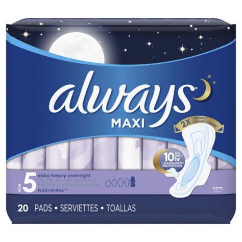 Always Maxi Size 5 Extra Heavy Overnight Pads With Wings Unscented 20