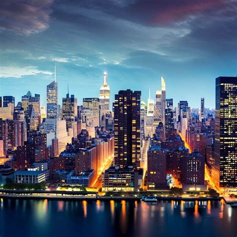 Premium Ai Image New York City Manhattan Midtown Panorama At Dusk