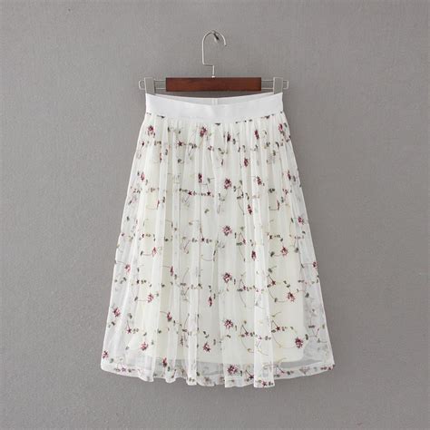 Quality Vintage Skirt Floral Temperament Embroidery Tulle Skirt