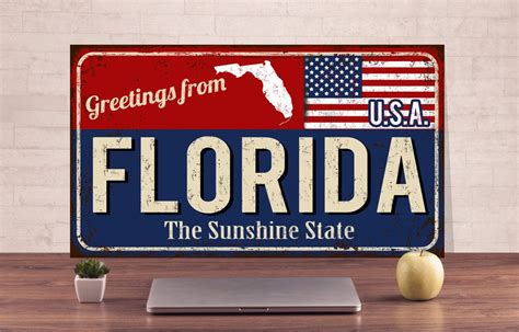 Florida Sign Florida Metal Sign State Metal Sign Usa State Etsy