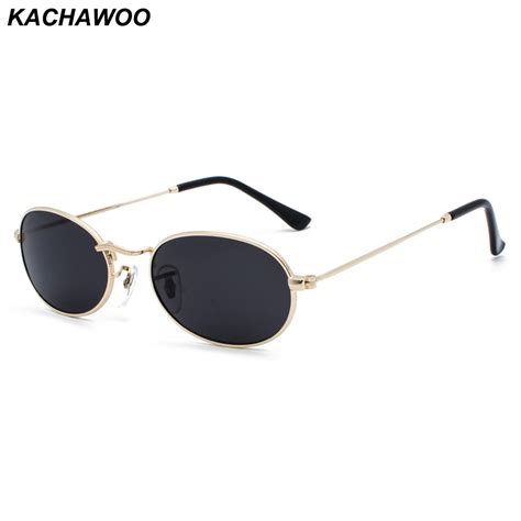 Kachawoo Oval Sunglasses For Men Small Metal Frame Black Red Pink Retro Sun Glasses Women New