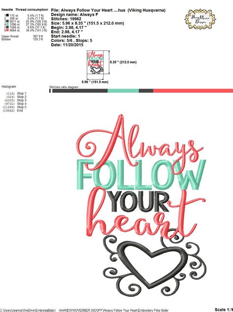 Always Follow Your Heart Embroidery And Cutting Options