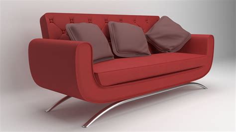 red fabric sofa 3d cgtrader