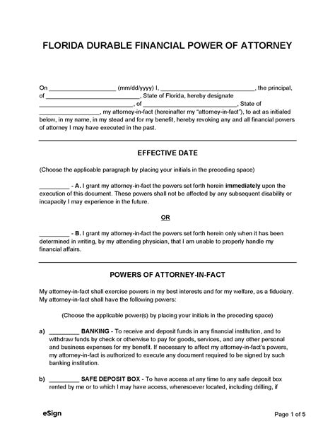 Free Florida Durable Power Of Attorney Form Pdf Word