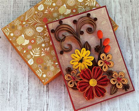 Handcrafted 3d Quilled Paper Card In A Box Set Beautiful Autumn