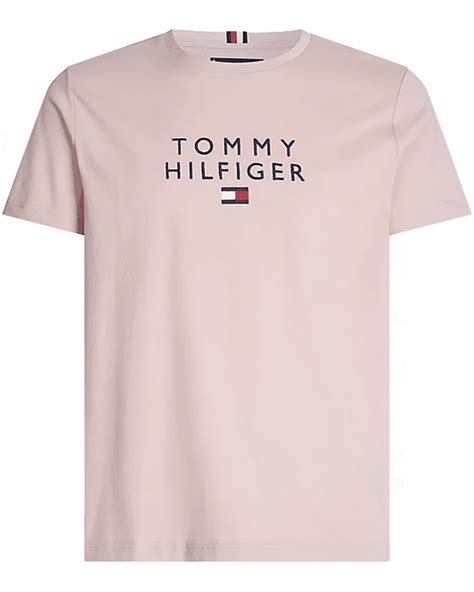 Tommy Hilfiger Mens Logo Embroidery T Shirt Glacier Pink Tee