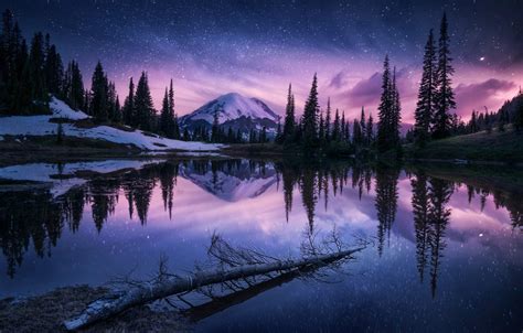 Wallpaper Forest The Sky Stars Mountains Night Lake Mountain