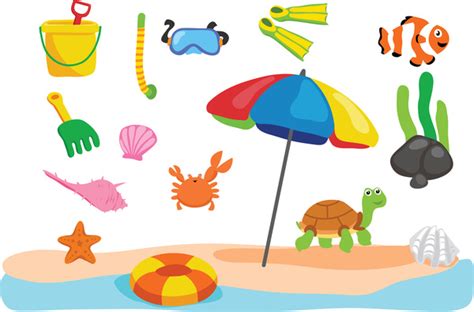 Beach Toys Vector Cartoon Vectors Graphic Art Designs In Editable Ai