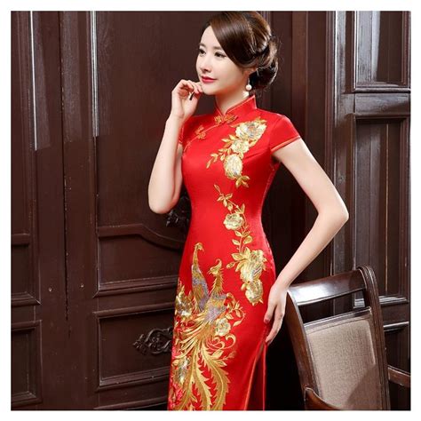 impressive phoenix embroidery qipao cheongsam dress red