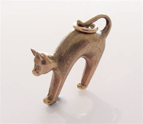 Large 9ct Gold Cat Charm Or Pendant Plain Jewelry Cat Charm Charm