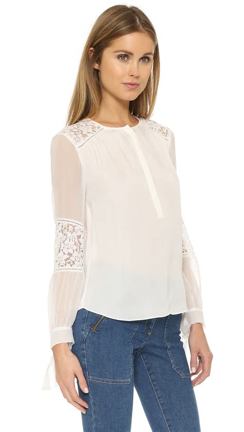 Rebecca Taylor Silk And Lace Blouse In White Lyst