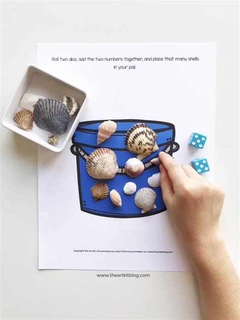 Roll And Add Seashell Counting Math Game Free Printable The Art Kit