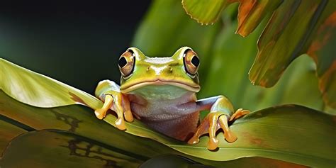 Dumpy Frog On Leaves Frog Amphibian Reptile Generative Ai 27830308