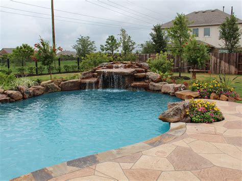 Natural Free Form Swimming Pools Design 273 — Custom Outdoors Pool Waterfall Landscaping