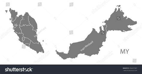 Malaysia Federal States Map Grey Stock Vector Royalty Free 456427267