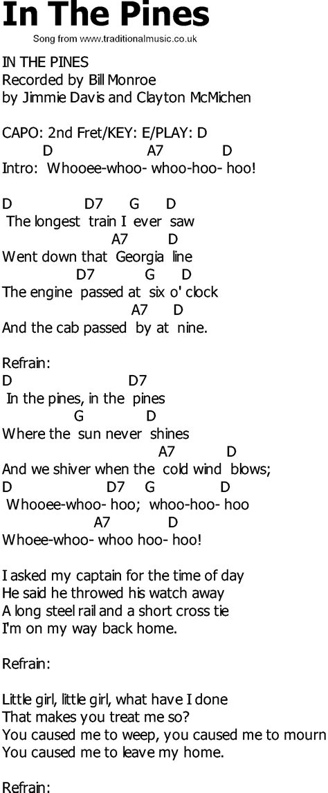 Old Country Song Lyrics With Chords In The Pines Hot Sex Picture