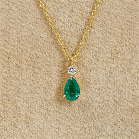 Genuine Emerald Pear Shape Pendant Necklaces In K Gold Etsy