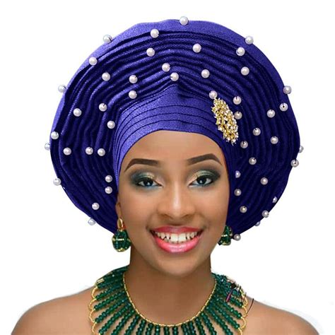 Frenzy African Fashions Auto Gele African Head Tie Aso Oke Head Wrap Scarf Nigerian Wedding Hair