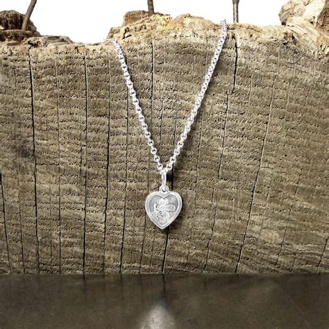 Sterling Silver Mini Heart St Christopher Necklace By Hersey Silversmiths