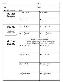 9/22/2003, linear equations math 21b, o. TWO-STEP EQUATIONS NOTES & MAZE ACTIVITY ...