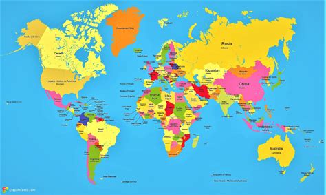Um mapa mundi, também conhecido como planisfério, é um mapa do mundo que representa o neste mapa mundi podemos observar que os vinte maiores países do mundo são a rússia, o. Mapamundi político para imprimir 】Con Nombres | Mudo | En ...