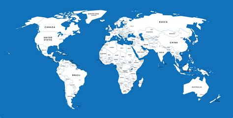 Blue Vector World Map Complete With All Countries And Capital Cities Names 2853810 Vector Art