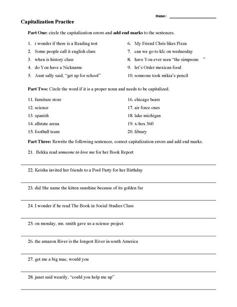 Capitalization Practice Worksheet Preview
