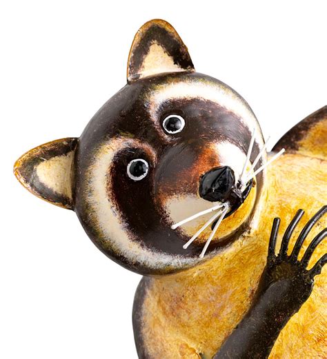 Handcrafted Whimsical Hanging Metal Raccoon Sculpture Wind And Weather