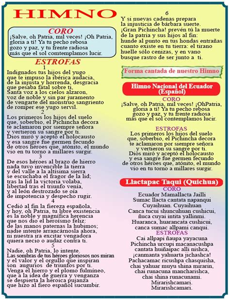 Himno Nacional Del Ecuador Completa By S 237 Mbolos Patrios