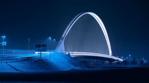 Download Wallpaper 1366x768 Bridge Night City Architecture Structure