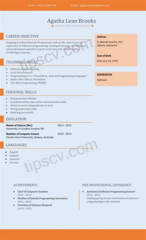 Untuk menghadapi hal ini, anda bisa menyiasatinya dengan membuat resume yang menarik seperti. Wow Contoh Template Cv Fresh Graduate Bahasa Indonesia 28 Di Ide Desain Curriculum Vitae pada ...