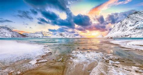 Premium Photo Fabulous Winter Scenery With Haukland Beach During