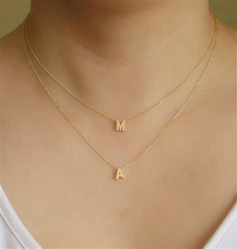Double Initial Necklace Gold Layered Initial Necklace Two Etsy Initial Necklace Gold