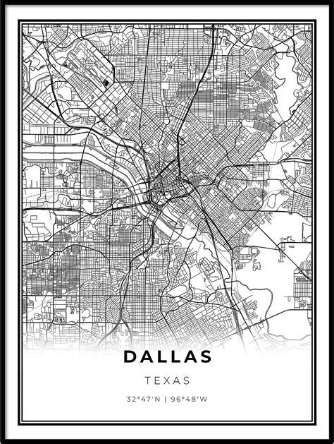 Skanndi Downtown Dallas Map Print Texas Tx Usa Map Art
