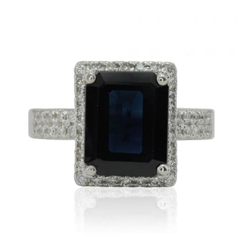 Blue Sapphire Engagement Ring Emerald Cut Blue Sapphire Ring With