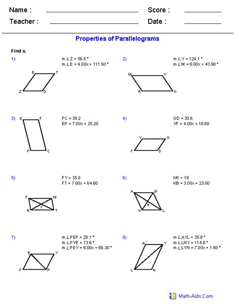 We can use all the above facts to work out the answers to questions about the angles in regular polygons. Geometry Worksheets | Quadrilaterals and Polygons Worksheets | Geometry worksheets ...
