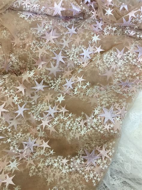 Nude Soft Tulle Lace Fabric By Yard With Pink Purple Star Etsy