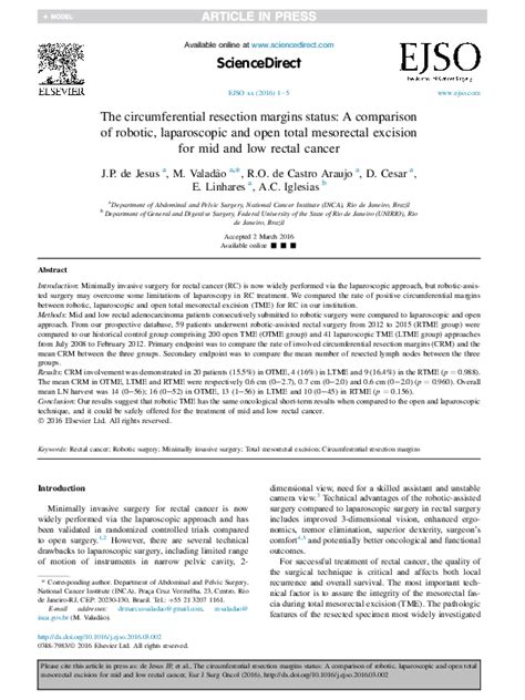 Pdf The Circumferential Resection Margins Status A Comparison Of Robotic Laparoscopic And