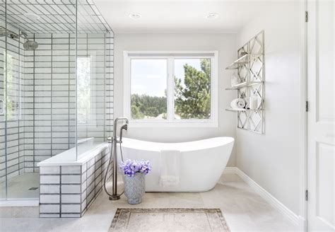 Contemporary Curation Master Bath Horizontal White Tile W Dark Grout