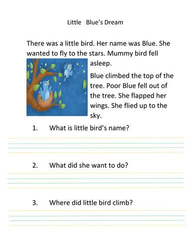 In this ongoing class, we will practice our reading comprehension skills by reading short stories together, answering questions about what we read and doing a brief writing exercise. year 2 Reading Comprehension/writing by gulnazz - Teaching Resources - TES