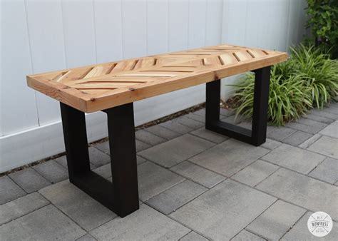 Meranti wood solids and teak wood inlays give this striking wood bench its distinctive style. DIY-Cedar-Chevron-Bench-20 - DIY Huntress
