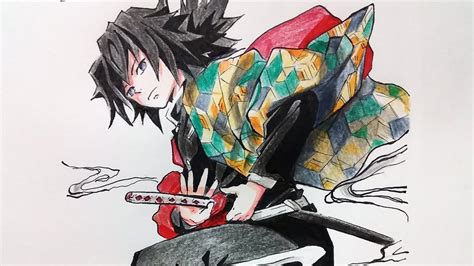 Drawing Giyu Tomioka Demon Slayer Pencil Glue Youtube
