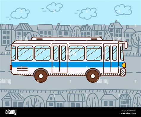 White Passenger Bus In The City Cartoon Style Urban Public Transport