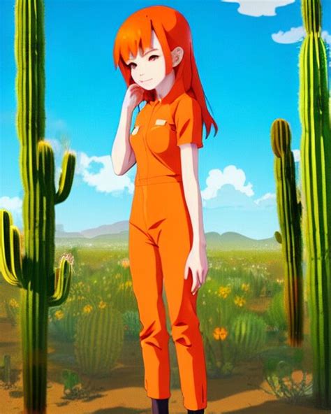 Lexica Portrait Of Cute Redhead Foxgirl In Orange Jumpsuit With Fox