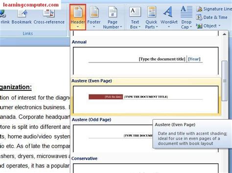 Microsoft Word 2007insert Tab