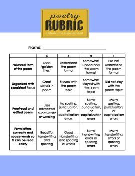 During daily 5 time a must do read a new poem/song chart. 4 Point Poetry Writing Rubric by The Illumination Factory ...