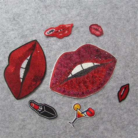 New Arrivals To Be Listed Red Lip Hot Melt Adhesive Applique Embroidery