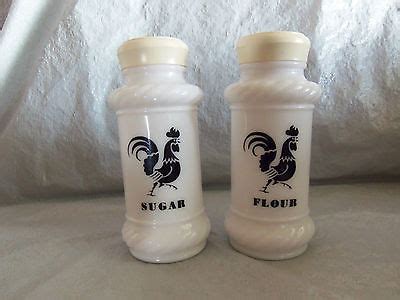 Pc Hazel Atlas White Milk Glass Rooster Flour Sugar Shakers