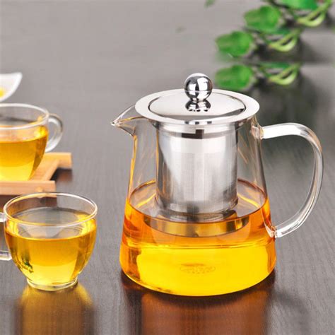 Heat Resistant Clear Glass Teapot With 304 Stainless Steel Strainer Durable